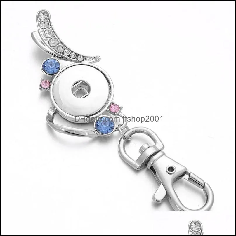 18mm metal rhinestone snap button keychains keyring pendant layard for women gift