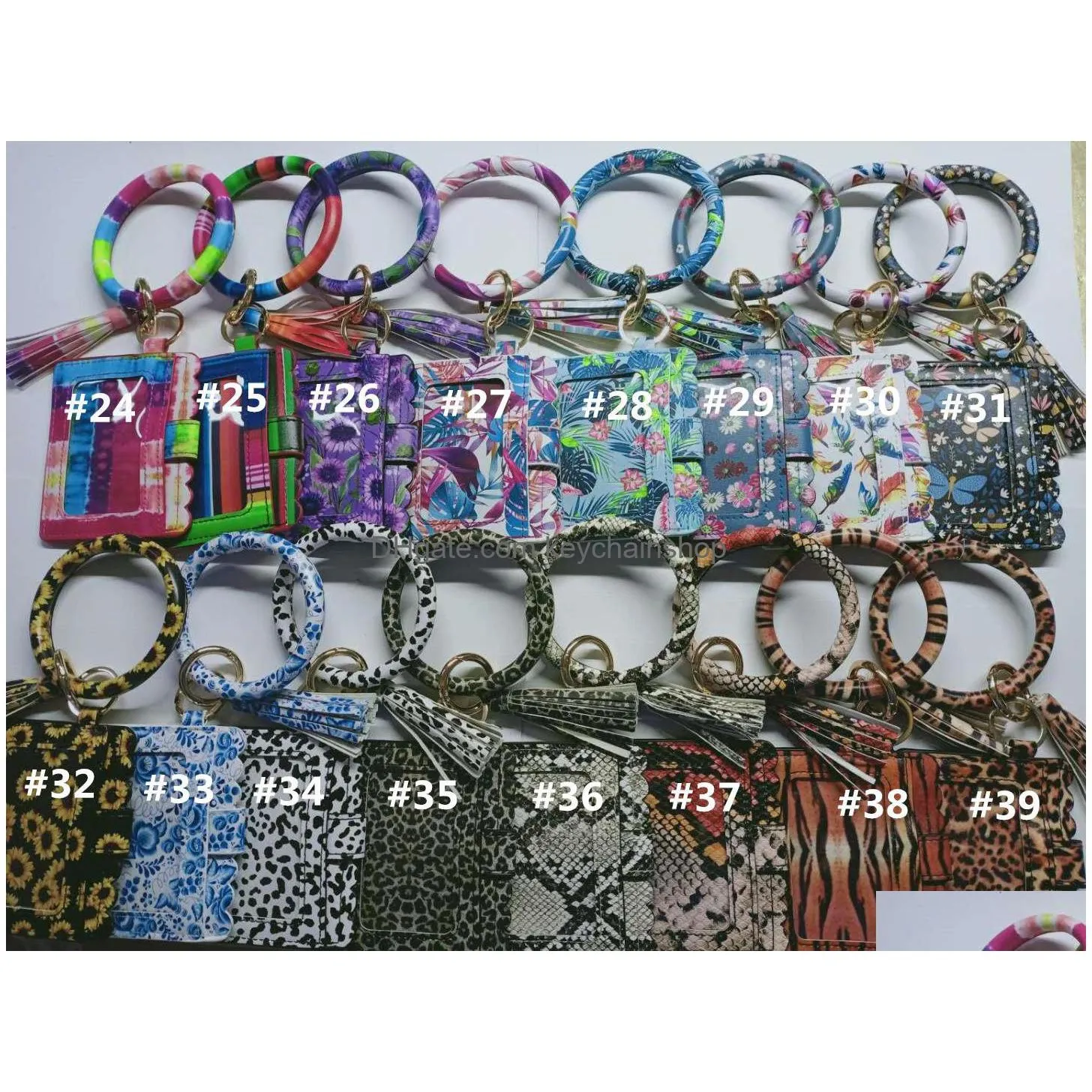 pu leather wristlet id card holder for party favors with bangles and tassel key rings 41 colors of sunflower leopard cow classic grid shinng