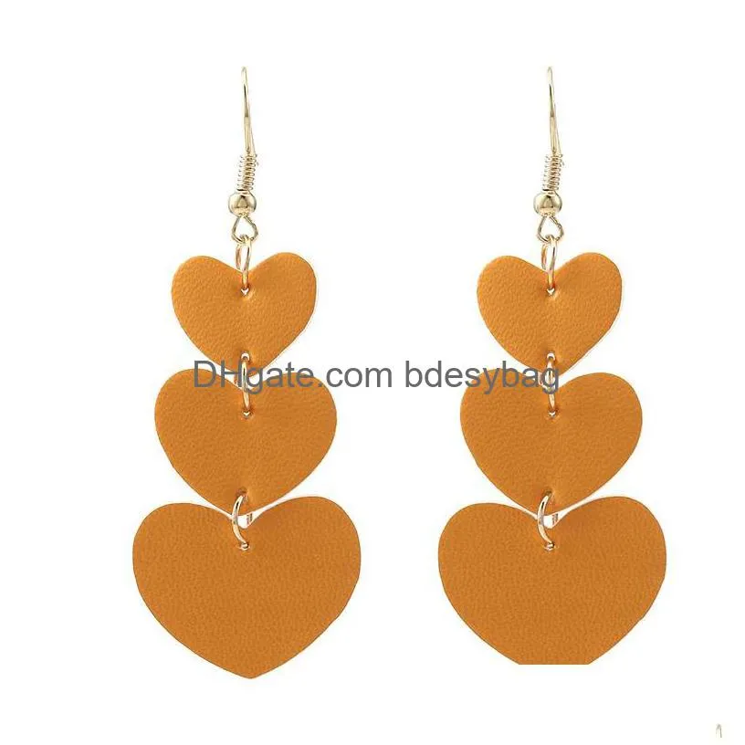 faux leather earrings 6 colors heart shape double side christmas earring dangle long earrings jewelry gift for women summer love hot