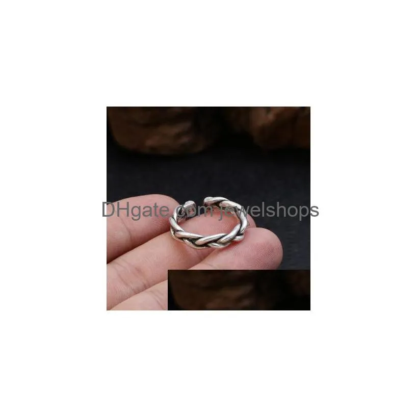 925 sterling silver vintage weave opening wedding ring jewelry women men adjustable ring