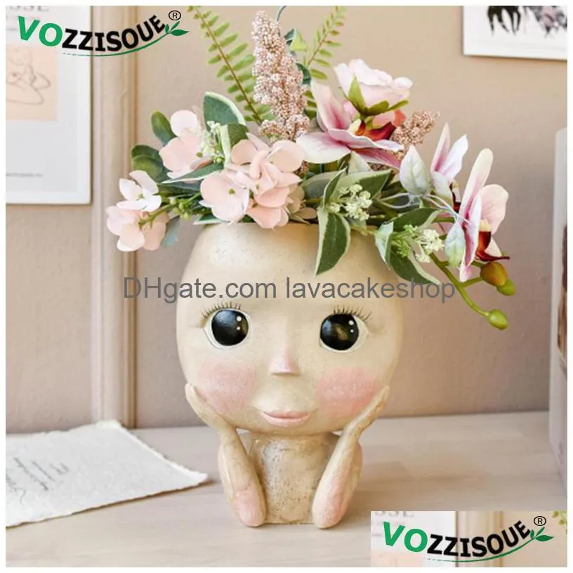 nordic art human head vase face flower pot doll design resin flower pots cute home decor succulents planter head shape vase y200723