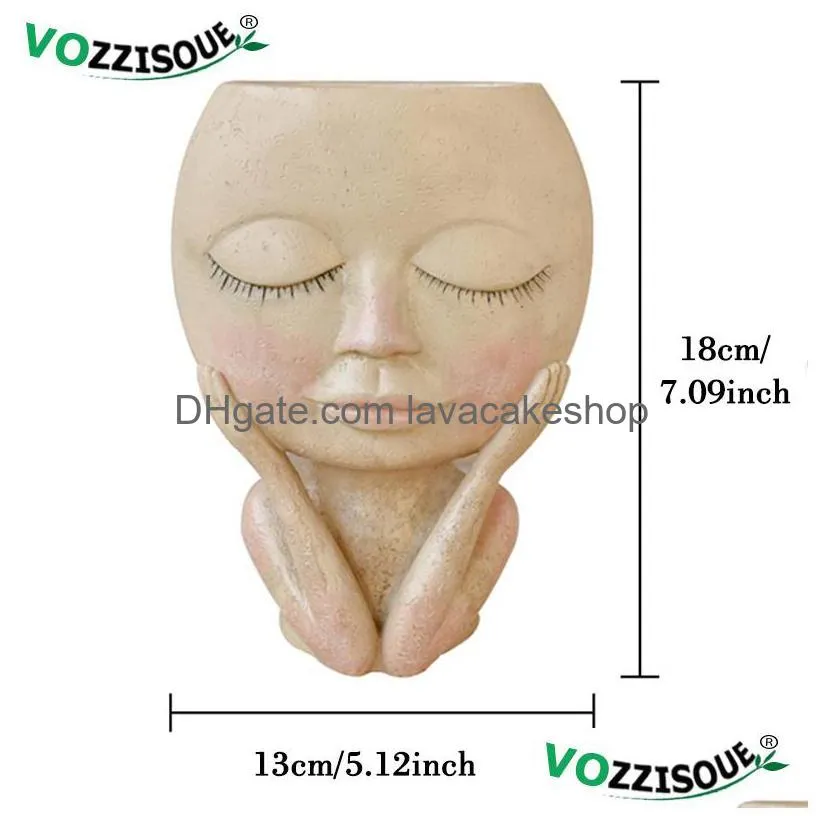 nordic art human head vase face flower pot doll design resin flower pots cute home decor succulents planter head shape vase y200723