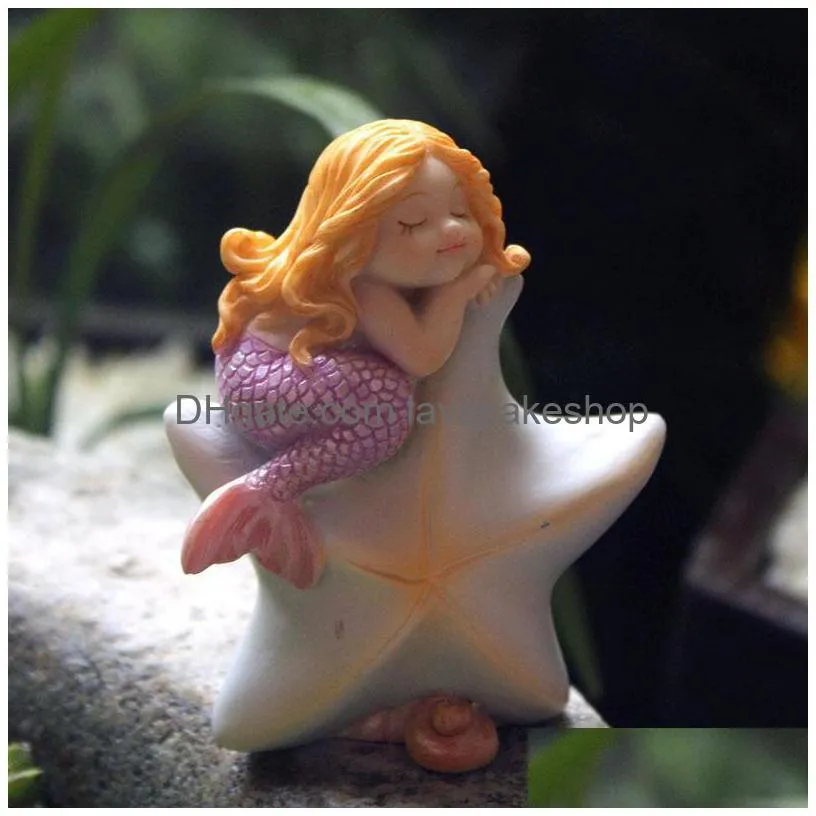 lovely mermaid ornament creative resin decoration fish tank arts fairy garden miniature figurines home decoration accessories t200710