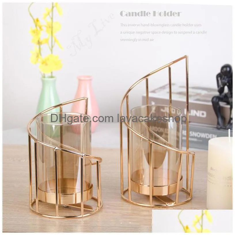 golden iron holder european geometric candlestick romantic crystal candle cup home table decoration t200624