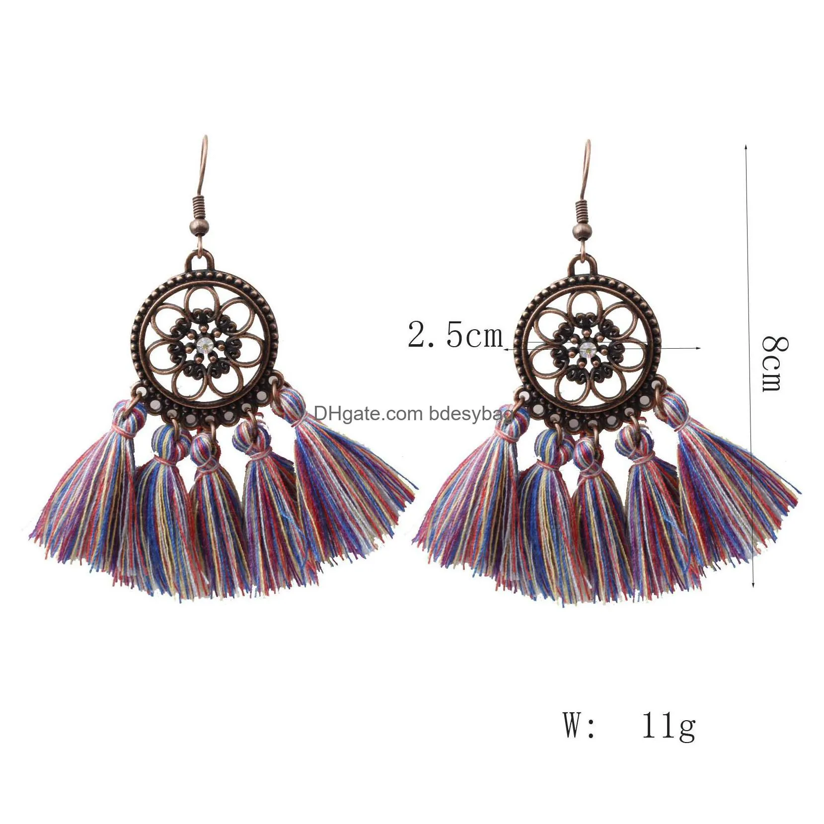 bohemian style tassel chandelier earrings for women girls handmade vintage gold plated flower hoop dangle earing fashion jewelry gift