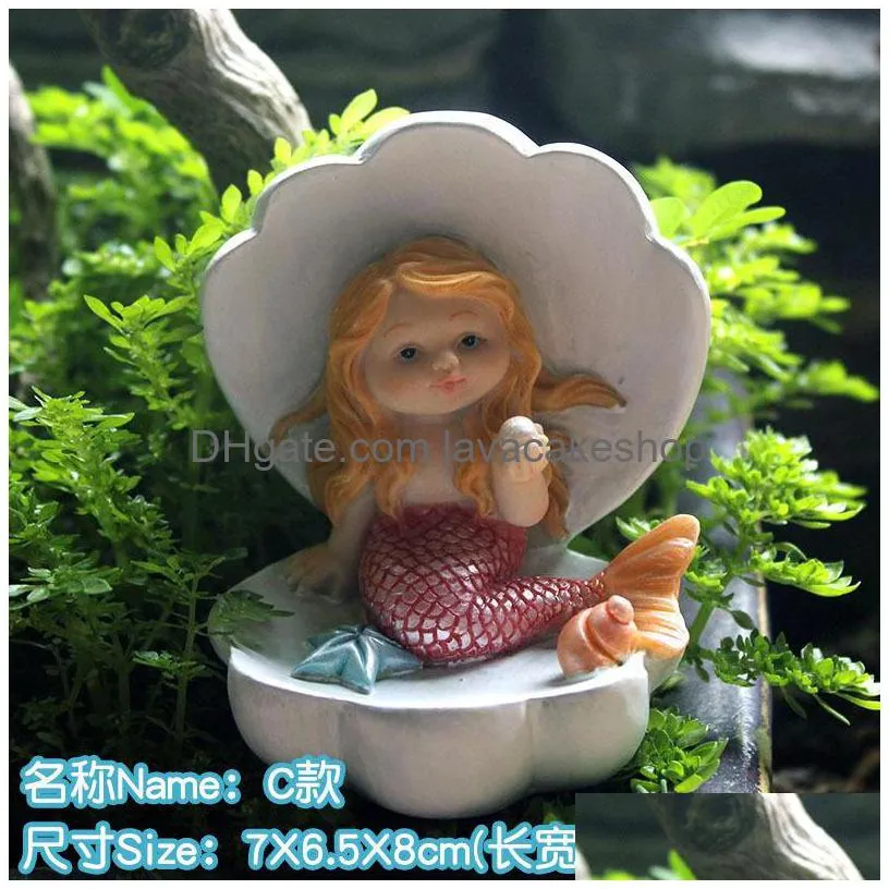 lovely mermaid ornament creative resin decoration fish tank arts fairy garden miniature figurines home decoration accessories t200710