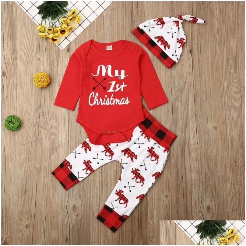 clothing sets lovely baby boy my first christmas letter romper kids tshirts pant born hat outfits girl xmas set autumn 2pcs 220915