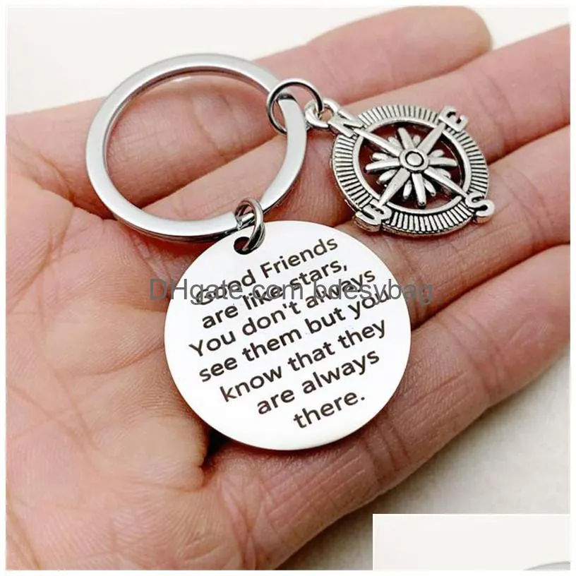 new design good friends are like stars letter keyring circle accessories jeweley silver color stainless steel disc keychain best friend