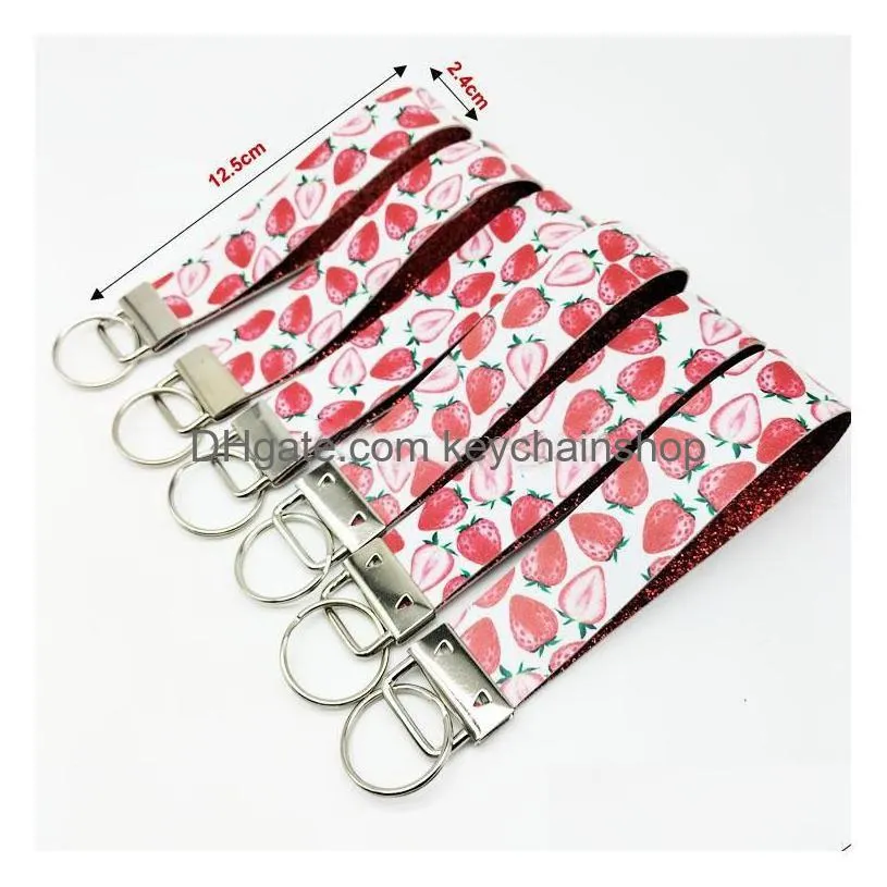 faux leather keychain wrist key fob template lanyard cute strawberry wristlet keychain gift for women