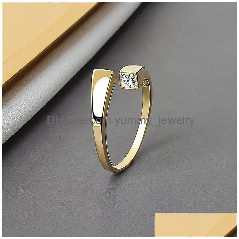 korean delicate square cubic zircon ring for women girls micro paved open adjustable rings fashion jewelry gifts