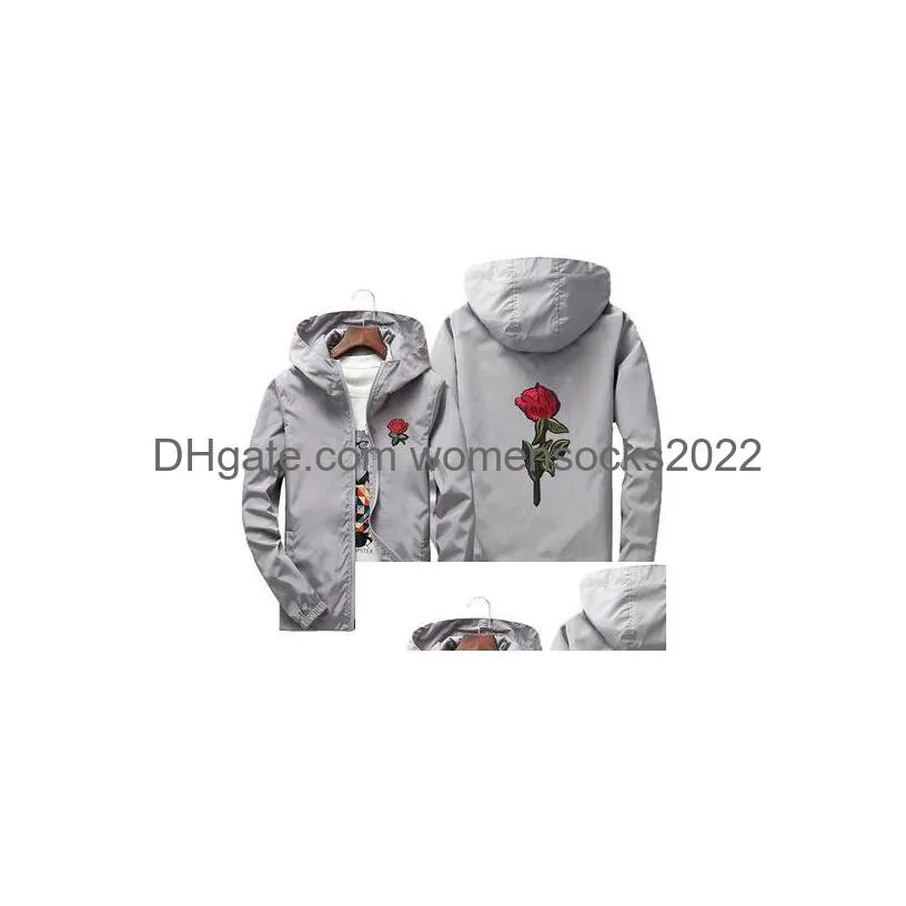 rose jacket windbreaker men and womens jacket fashion white and black roses outwear coat