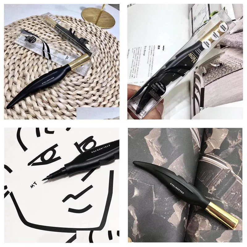 m makeup brand eyeliner pen feather design liquid waterproof long lasting smooth black brow eye liner pen eyeliner cosmetics