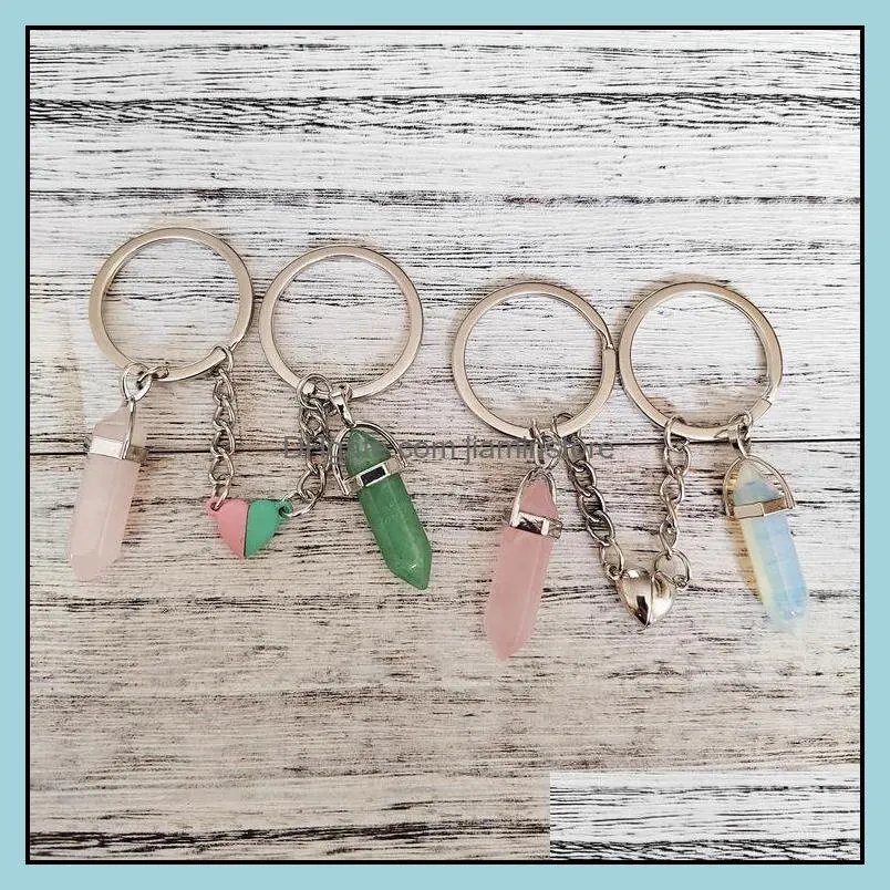 lover natural crystal rose quartz stone key ring love heart magnetic keychains for couple friend gifts diy handmade jewelry keyrings