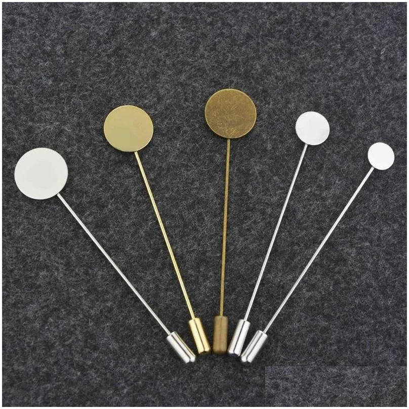 10pcs gold rhodium pearl alloy long brooch pin base blank tray bezels brooches for diy lapel dress jewelry making accessories 1226 q2