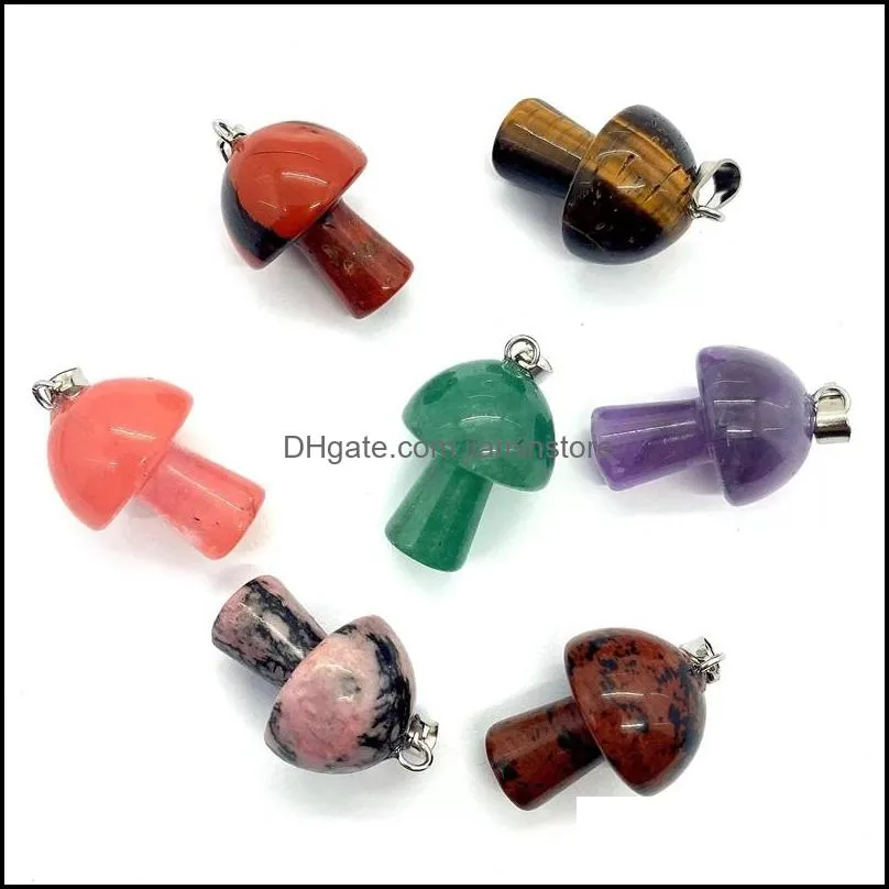 100pcs natural stone mushroom shape charms quartz crystal pendant necklace rose quartz tiger eye diy jewelry making necklaces earrings