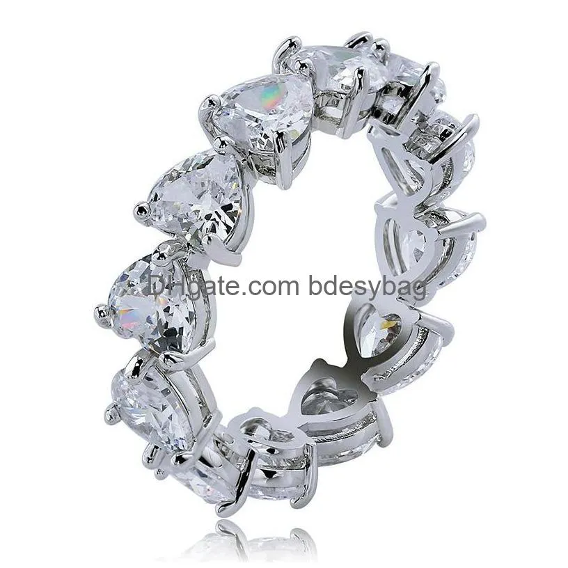  fashion cubic zircon rings 18k silver plated full gems ring for women girls heart shape zircon couple ring jewelry gift