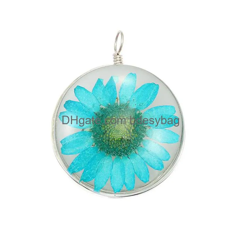 new arrival dry flower glass pendant bracelet necklace 4 colour trendy charm vitality of lifejewelry gift for women men y