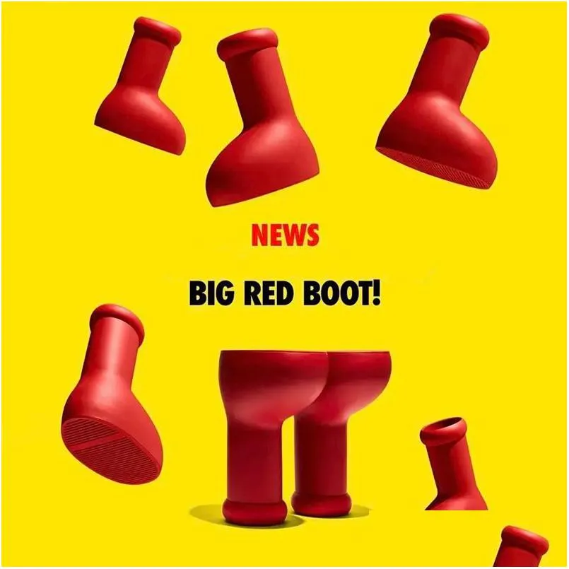designer mschf big red boots astro boy boot cartoon boots into real life fashion men women shoes rainboots rubber knee boots round toe cute mens womens shoe