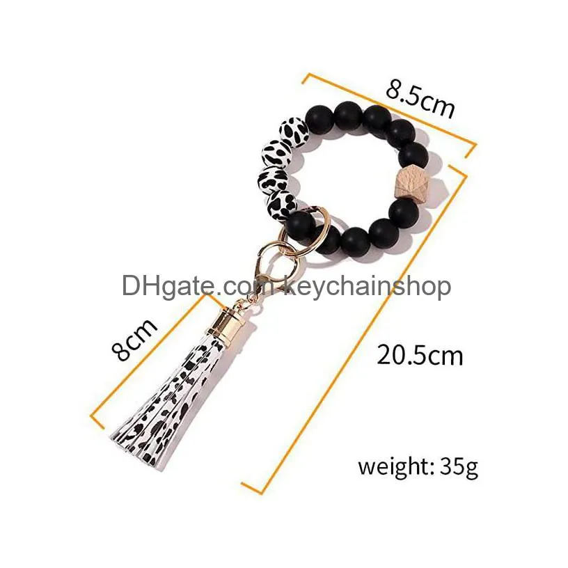 silicone beaded bangle keychain with tassel for women party favor wristlet key ring bracelet