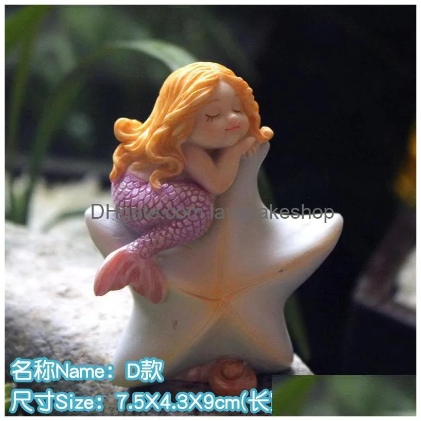 lovely mermaid ornament creative resin decoration fish tank arts fairy garden miniature figurines home decoration accessories t200710