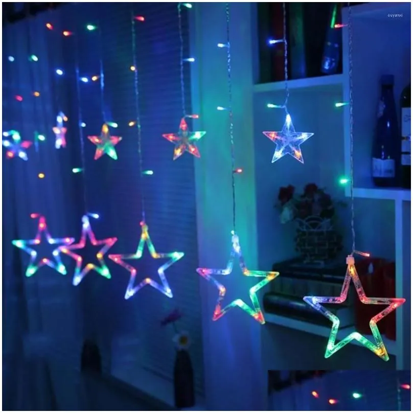 strings 2.5m 138 led moon star fairy lights christmas string light garland curtain for wedding/home/party/birthday decoration
