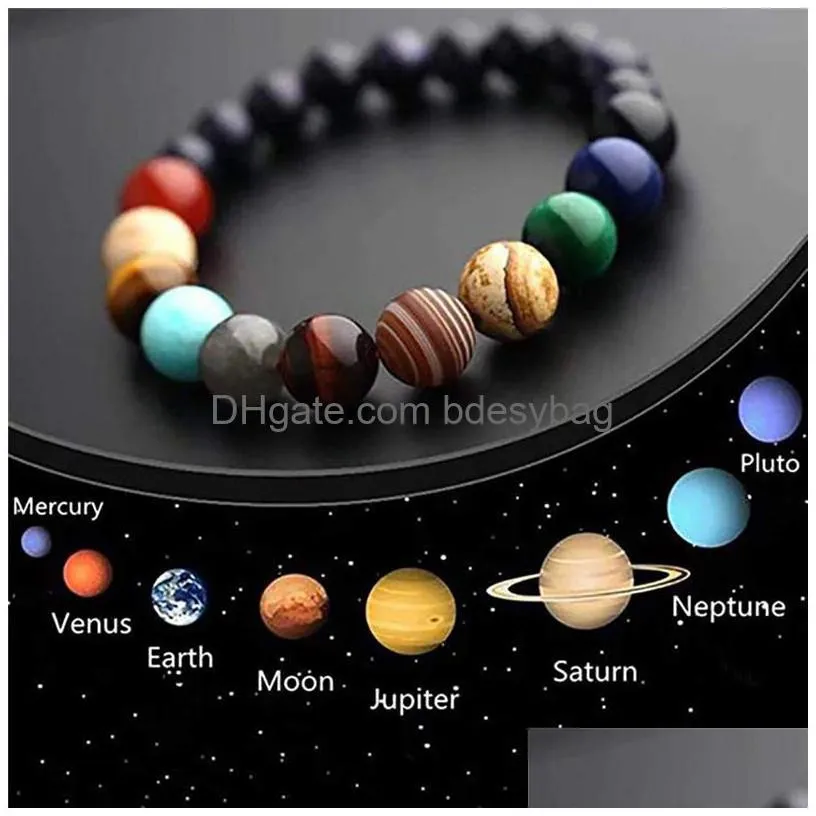 new eight planets bead bracelet men natural stone universe solar yoga chakra elastic string bracelet for men jewelry wholesale 2020z