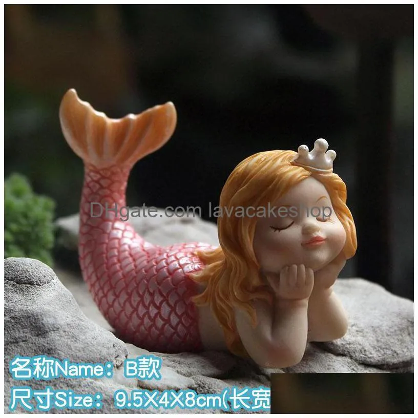 lovely mermaid ornament creative resin decoration fish tank arts fairy garden miniature figurines home decoration accessories t200710