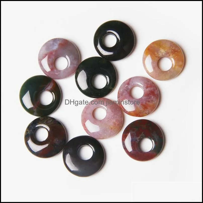 gogo donut natural stone charms round 18mm rose quartzs labradorite opal loose beads for diy jewelry making accessries