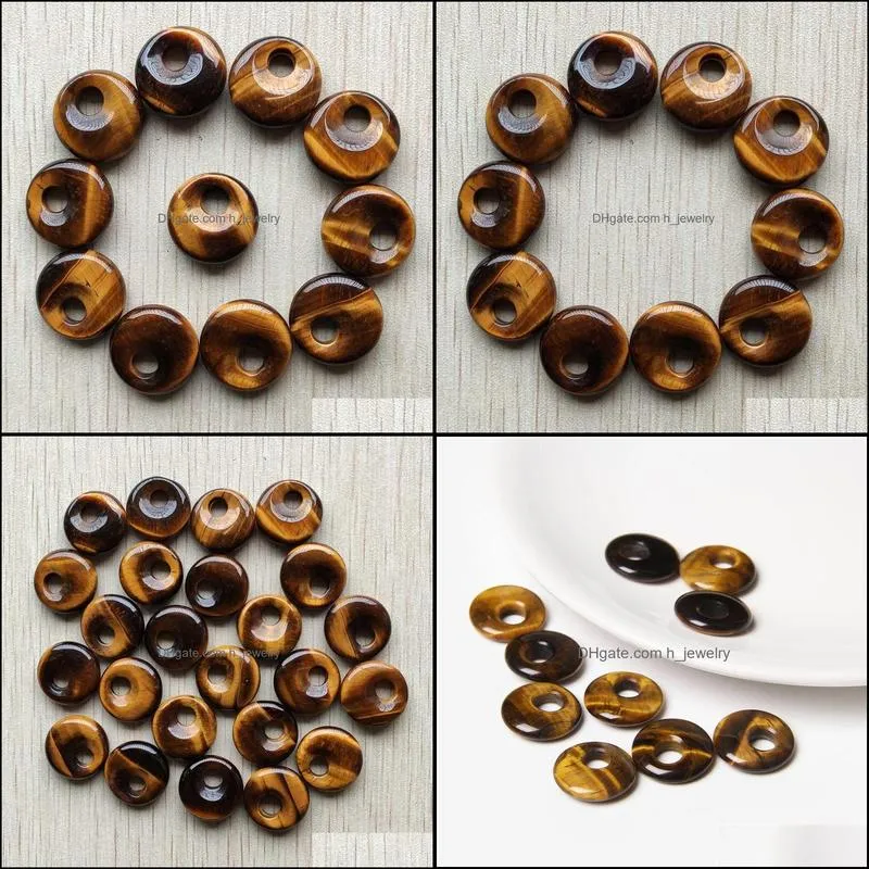 natural tiger eye stone gogo donut charms pendants beads 18mm for jewelry making wholesale