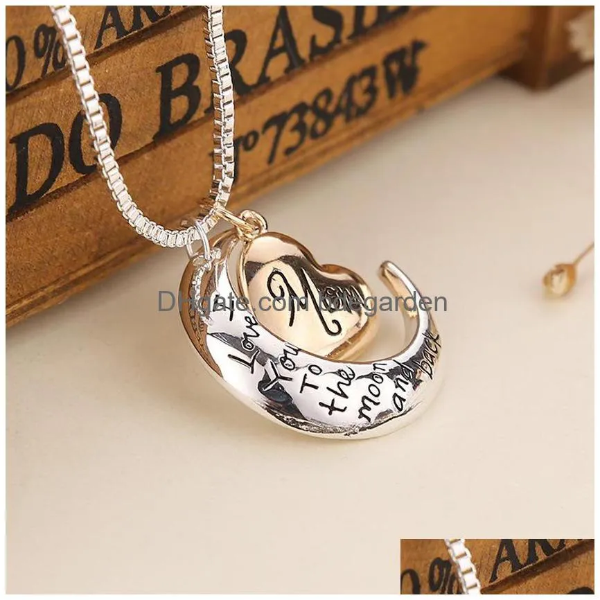i love you to the moon and back mom pendant necklace mother day gift wholesale fashion jewelry n113