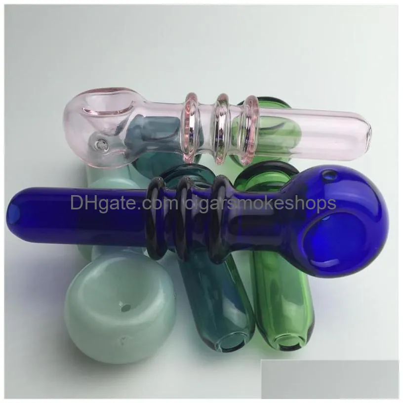 thick pyrex glass smoking hand pipes with pink green blue colorful clear glass for tobacco dry herb