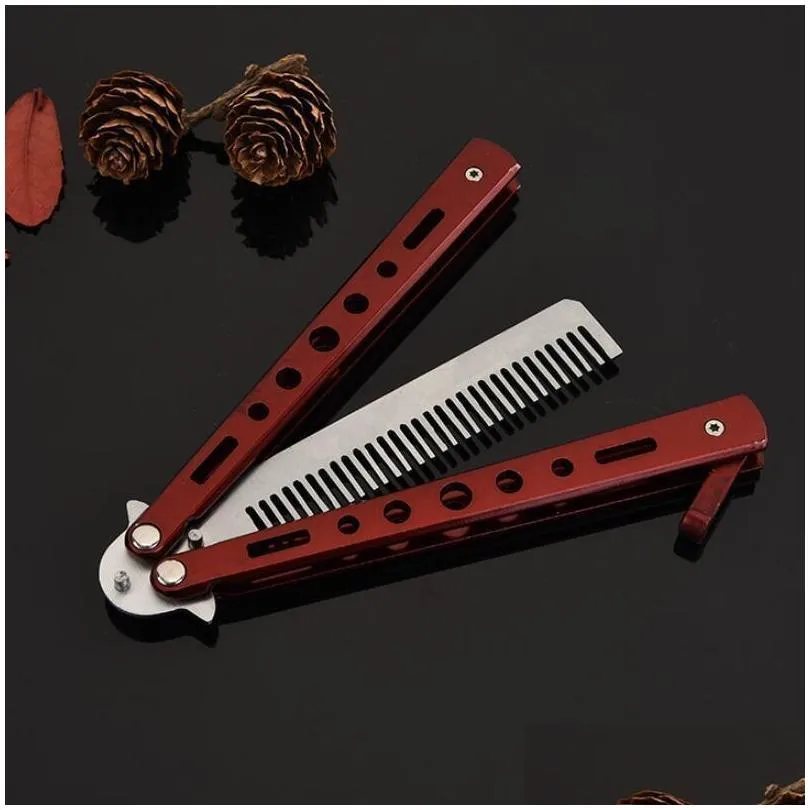 foldable stainless steel comb hand made hair pomade styling butterfly comb c25 hairdressing knife comb for training