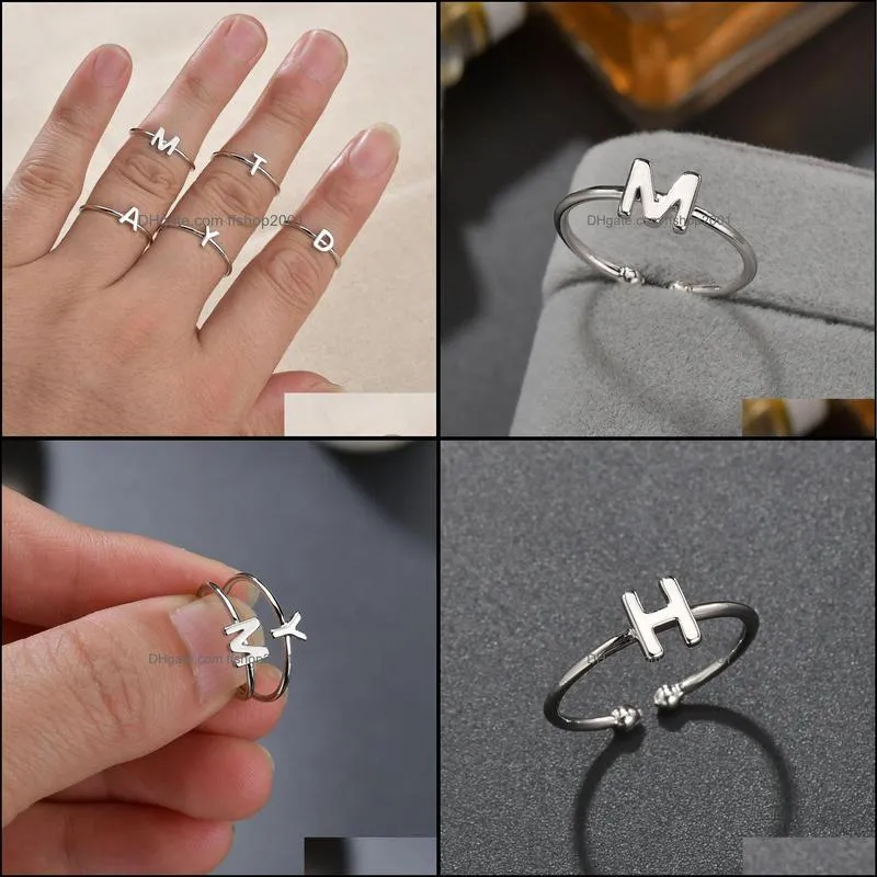 tiny heart initial letter rings 26 az couple knuckle ring for women men fashion adjustable jewelry friendship gifts