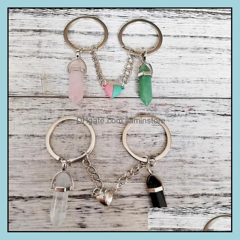 lover natural crystal rose quartz stone key ring love heart magnetic keychains for couple friend gifts diy handmade jewelry keyrings