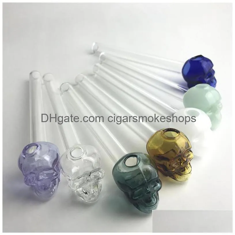 5.5 inch colorful skull glass oil burner pipe water hand pipes with green brown black white 2mm thick hole for smoking