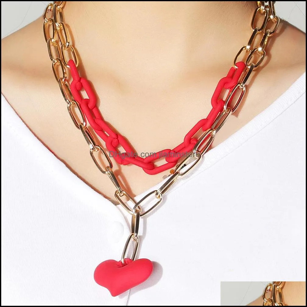womens neck chain fashion colorful heart acrylic thick necklace for women men bohemian plastic choker collar necklace jewelry gifts