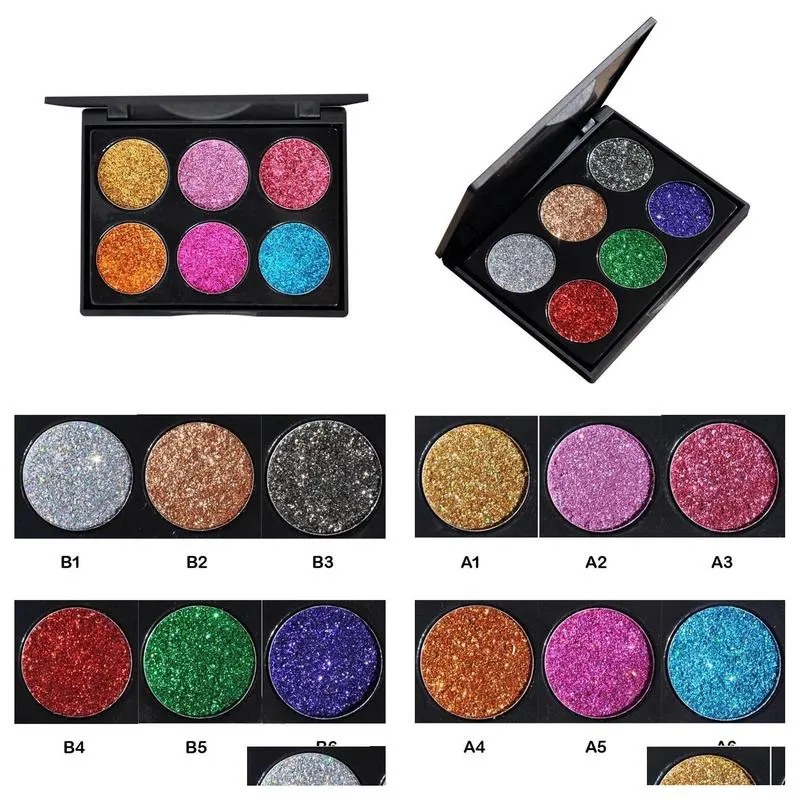 new handaiyan brand makeup 6 colors waterproof glitter metallic shimmer eyeshadow palette shiny eye shadow diamond pigment powder