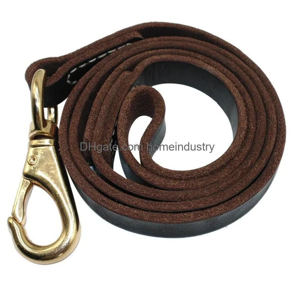 dog collars leashes heavy duty handmade leather dog leash lead dark brown black with gold hook for walking training all dog breeds 4 sizes