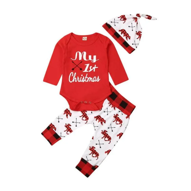 clothing sets lovely baby boy my first christmas letter romper kids tshirts pant born hat outfits girl xmas set autumn 2pcs 220915