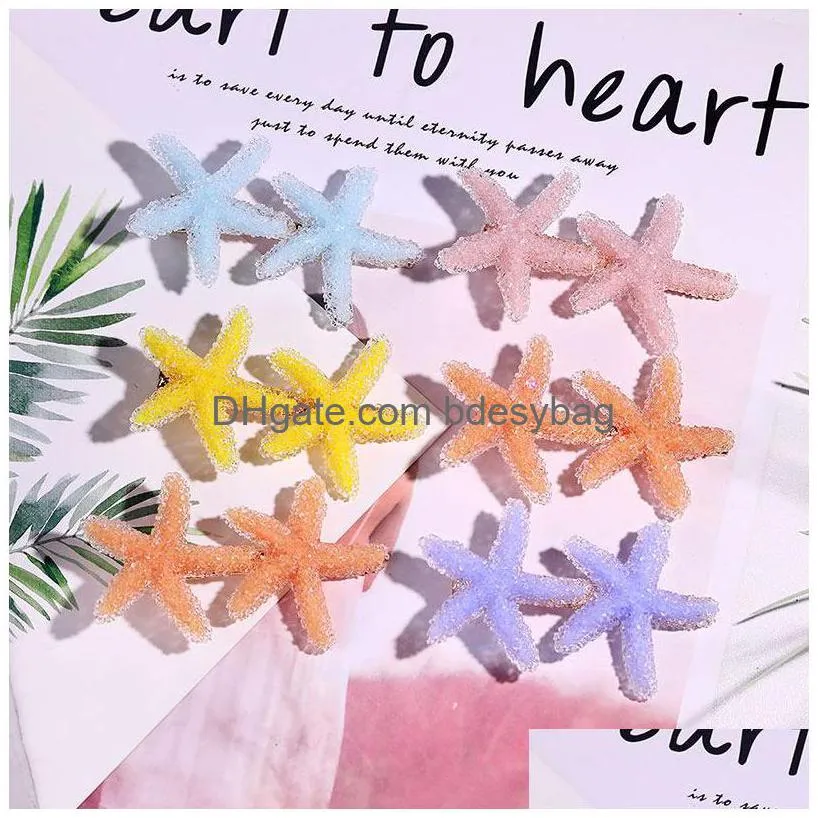 new korea cute starfish rabbit charm hair clips for girls fashion crystal shiny barrettes headwear hairpins headbands hair accessories