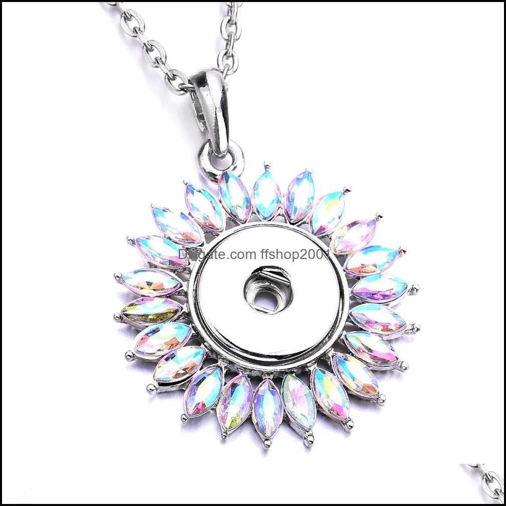 noosa rhinestone sunflower 18mm snap button necklace silver color link chain necklaces for women ginger snaps buttons jewelry d080