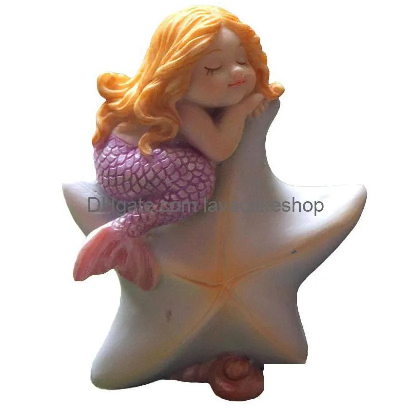 lovely mermaid ornament creative resin decoration fish tank arts fairy garden miniature figurines home decoration accessories t200710