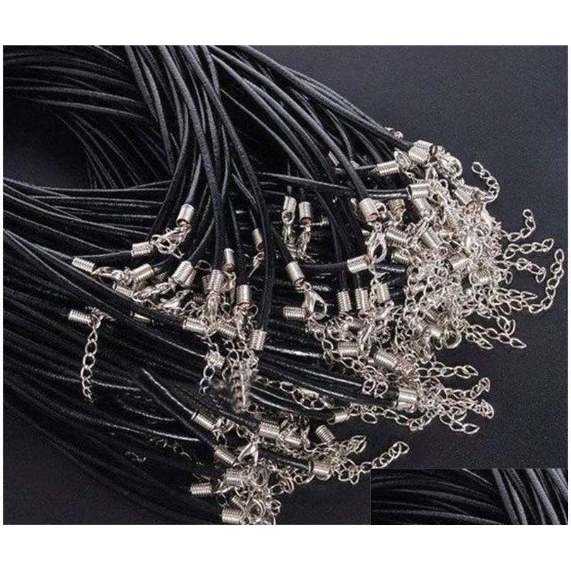 100pcs black wax leather necklace cord clasps 45add5cm 1.5mm handmade leather cord 330 q2