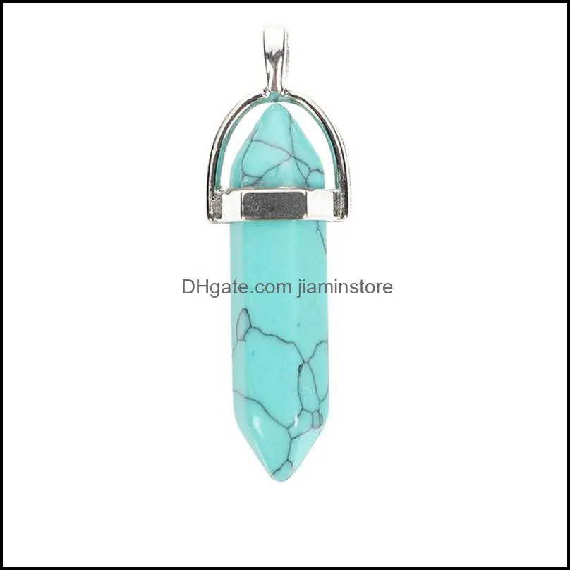 fashion diy natural stone crystal charms bullet head hexagonal column pendant for necklace jewelry accessories