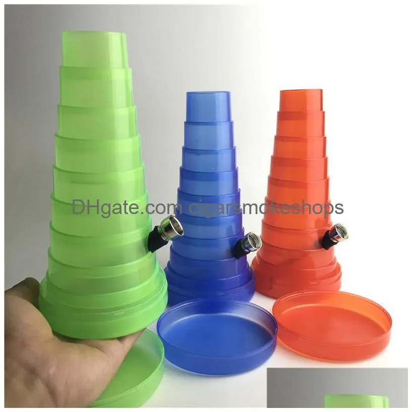 mini foldable tracking bongs 1.3 to 8 inch plastic bong water pipes green red blue oil rigs 3 pieces disassemble metal pipe