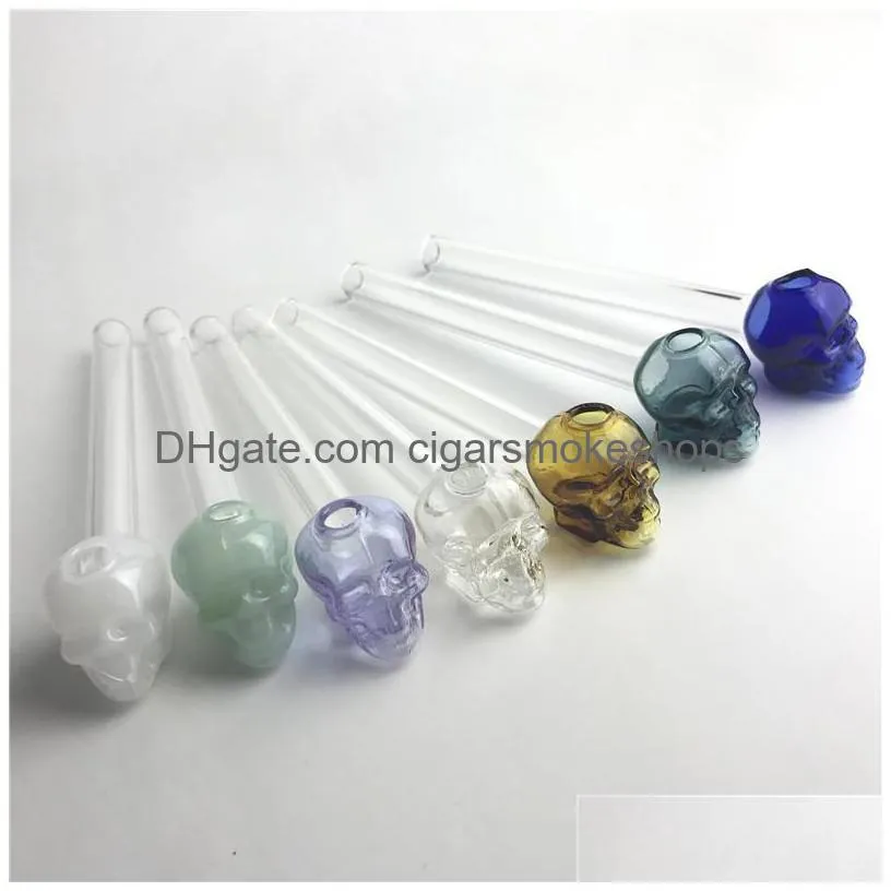 2mm thick glass oil burner pipe with green blue black white pyrex cleap hand pipes for smoking clear skull glass tube