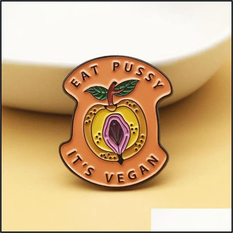eat pussy its vegan enamel pins and cartoon metal brooch men women fashion jewelry gifts clothes backpack hat lapel badges