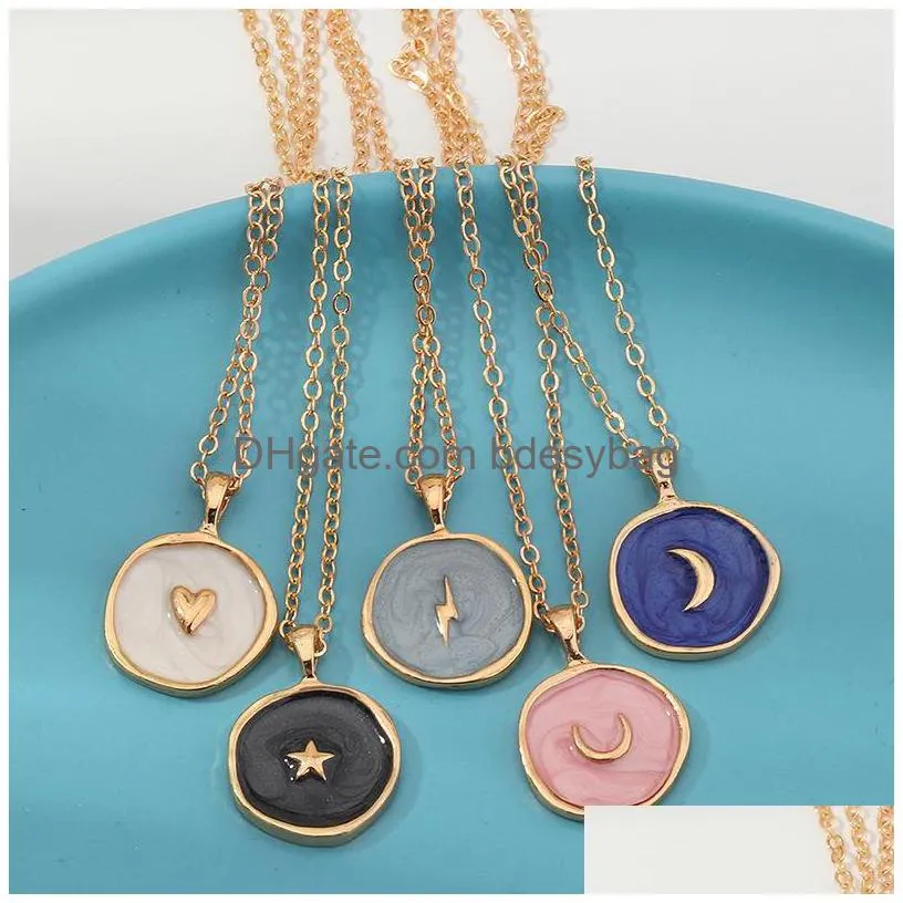 trendy stars moon heart necklaces fashion women alloy long chains round love pendant necklace jewelry for girls