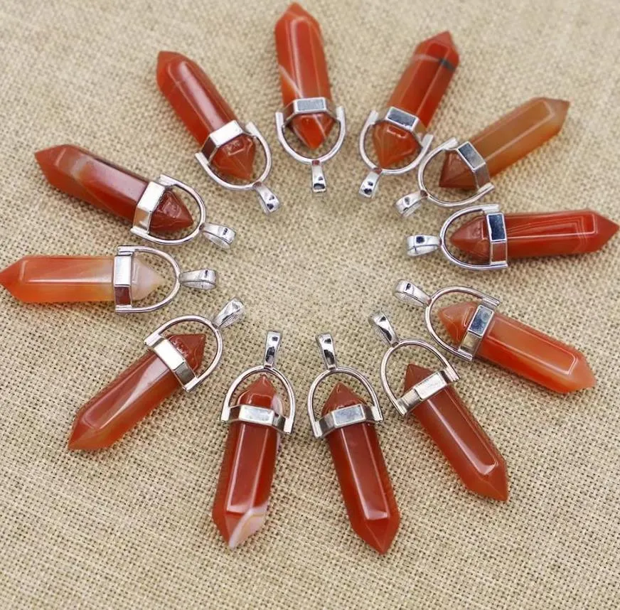 natural stone charms red stripe onyx agate hexagon pillar point pendants reiki crystal jewelry making necklace accessories wholesale