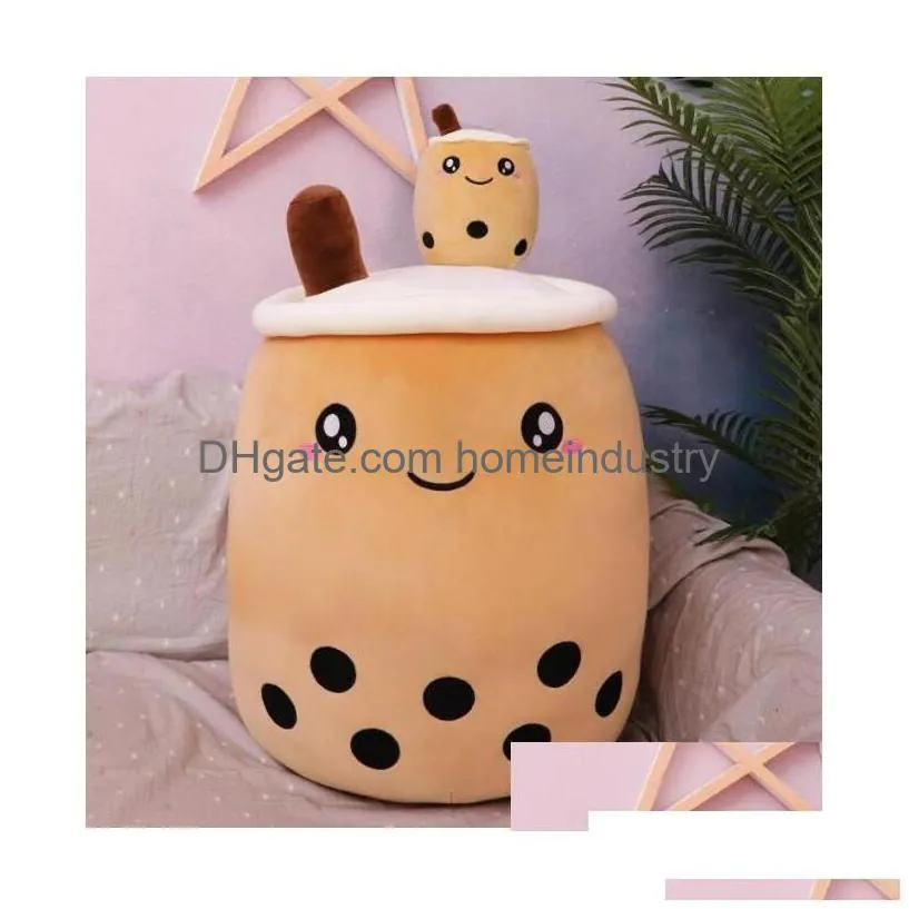 party favor 24cm bubble milk tea plush toy brewed boba stuffed cartoon cylindrical body pillow cup shaped super soft hing cushion cr